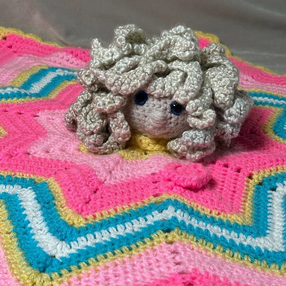 Lovey Security Blanket Handmade Crochet Starburst Color Pattern Baby Shower Gift